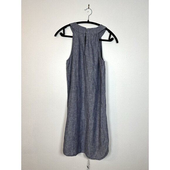 St. Tropez West Dress Small Blue Linen Sleeveless A-Line Keyhole Chambray Vacay - Picture 5 of 9